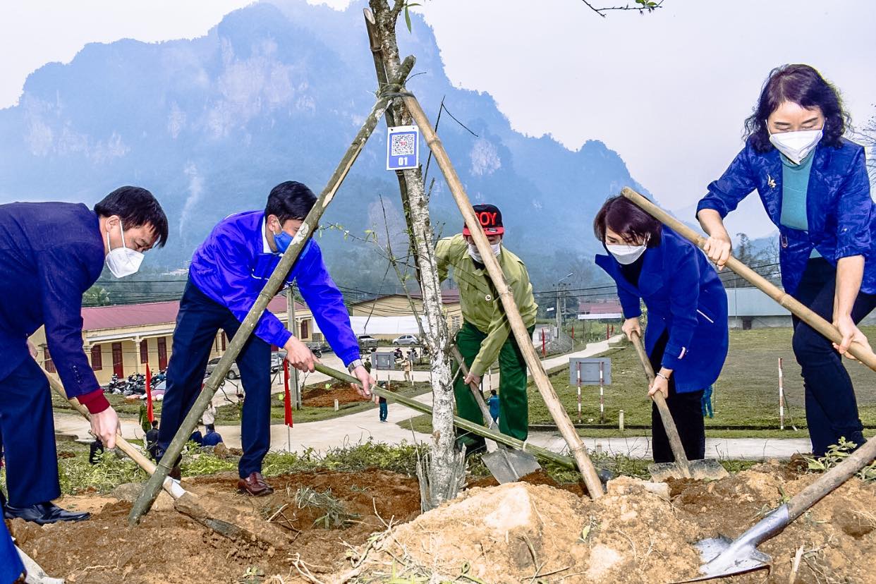 Tỉnh đoàn, Hội LHTN Việt Nam tỉnh Tuyên Quang trồng 300 cây đào, gắn mã QR tại vườn cây thanh niên - Làng Thanh niên lập nghiệp Bình An, huyện Lâm Bình